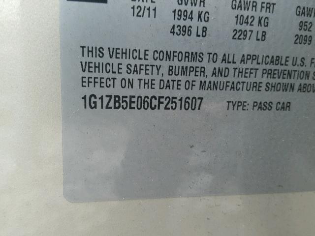 1G1ZB5E06CF251607 - 2012 CHEVROLET MALIBU LS 棕色 照片 10