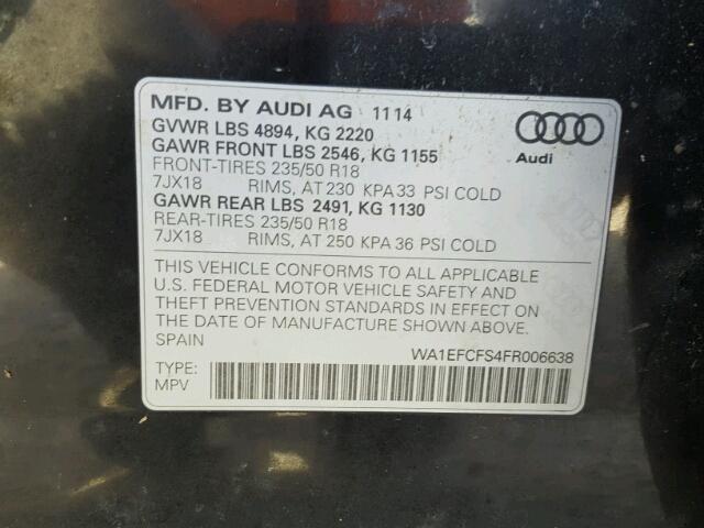 WA1EFCFS4FR006638 - 2015 AUDI Q3 PREMIUM BLACK photo 10