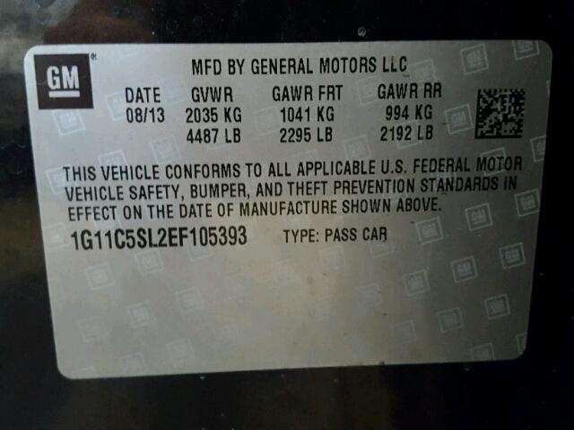 1G11C5SL2EF105393 - 2014 CHEVROLET MALIBU 1LT 黑色 照片 10