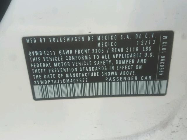 3VWDP7AJ1DM409377 - 2013 VOLKSWAGEN JETTA SE 白色 照片 10