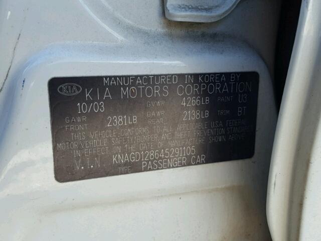 KNAGD128645291105 - 2004 KIA OPTIMA WHITE photo 10