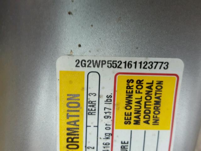 2G2WP552161123773 - 2006 PONTIAC GRAND PRIX SILVER photo 10