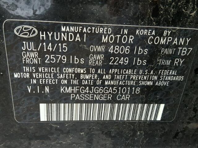 KMHFG4JG6GA510118 - 2016 HYUNDAI AZERA BLACK photo 10