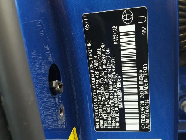 NMTKHMBX3JR016175 - 2018 TOYOTA C-HR XLE BLUE photo 10