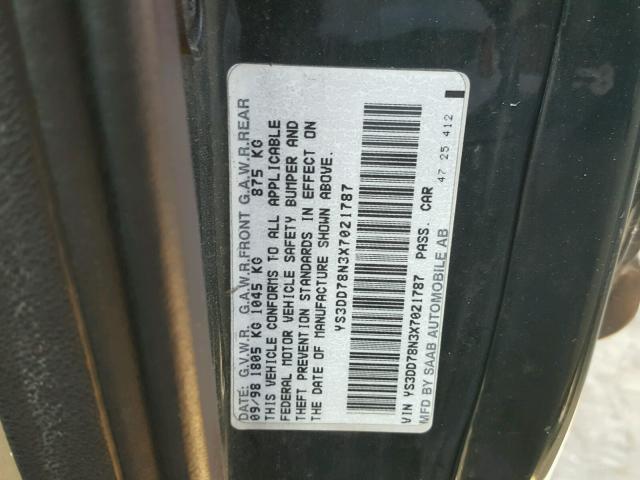 YS3DD78N3X7021787 - 1999 SAAB 9-3 S GREEN photo 10