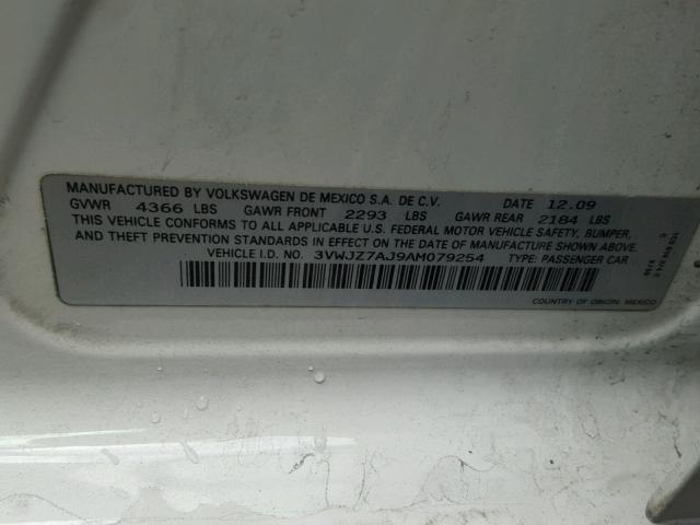 3VWJZ7AJ9AM079254 - 2010 VOLKSWAGEN JETTA S Ağ foto 10