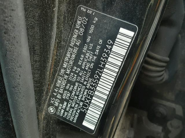 5UXFB33592LH39349 - 2002 BMW X5 4.4I BLACK photo 10
