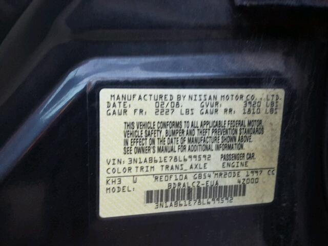 3N1AB61E78L699592 - 2008 NISSAN SENTRA 2.0 BLACK photo 10