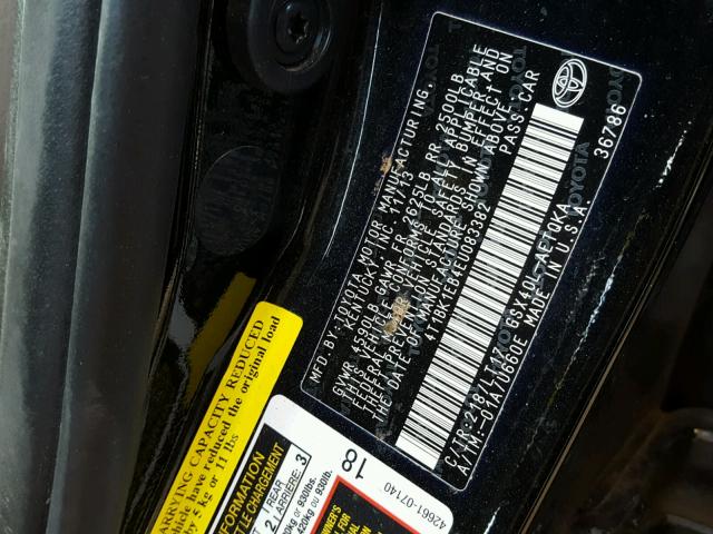 4T1BK1EB4EU083382 - 2014 TOYOTA AVALON BAS BLACK photo 10