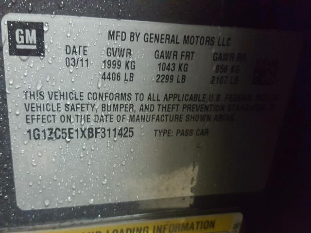 1G1ZC5E1XBF311425 - 2011 CHEVROLET MALIBU 1LT GRAY photo 10