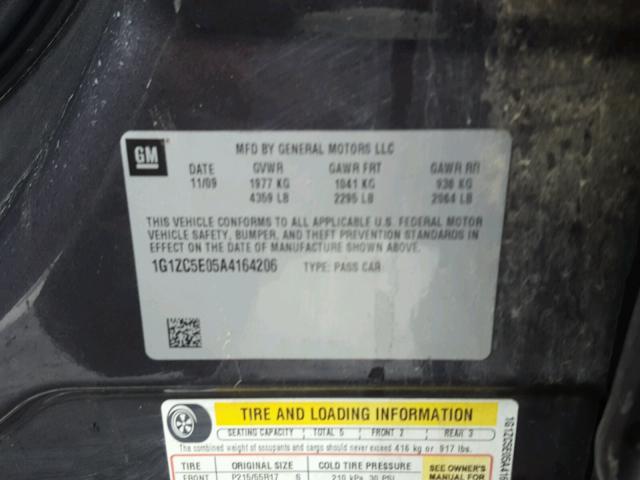 1G1ZC5E05A4164206 - 2010 CHEVROLET MALIBU 1LT 灰色 照片 10