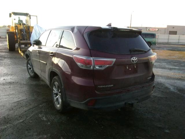 5TDBKRFH7FS182192 - 2015 TOYOTA HIGHLANDER MAROON photo 3