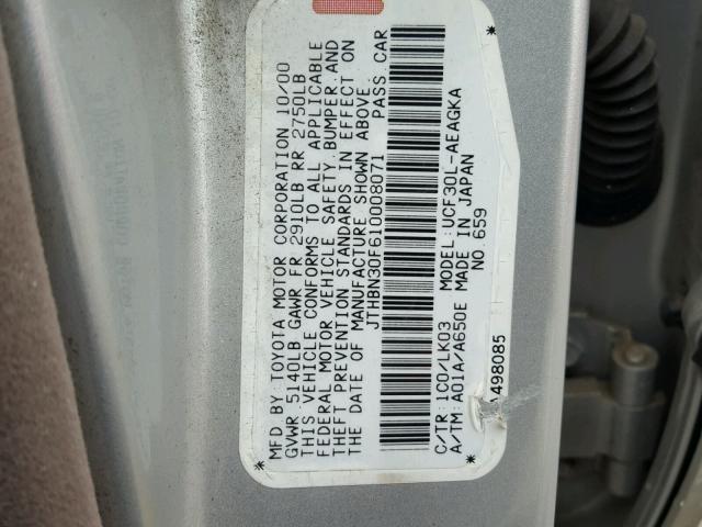 JTHBN30F610008071 - 2001 LEXUS LS 430 SILVER photo 10