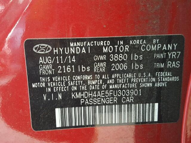 KMHDH4AE5FU303901 - 2015 HYUNDAI ELANTRA SE RED photo 10