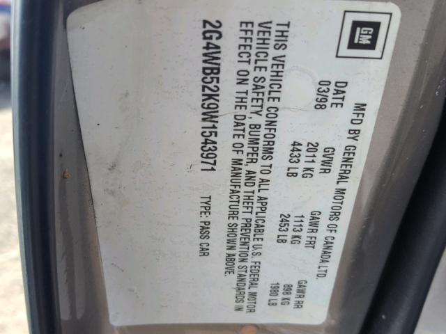 2G4WB52K9W1543971 - 1998 BUICK REGAL LS TAN photo 10