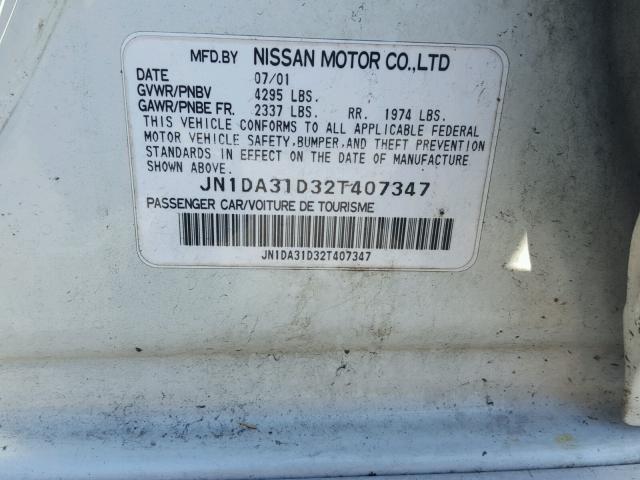 JN1DA31D32T407347 - 2002 NISSAN MAXIMA GLE WHITE photo 10