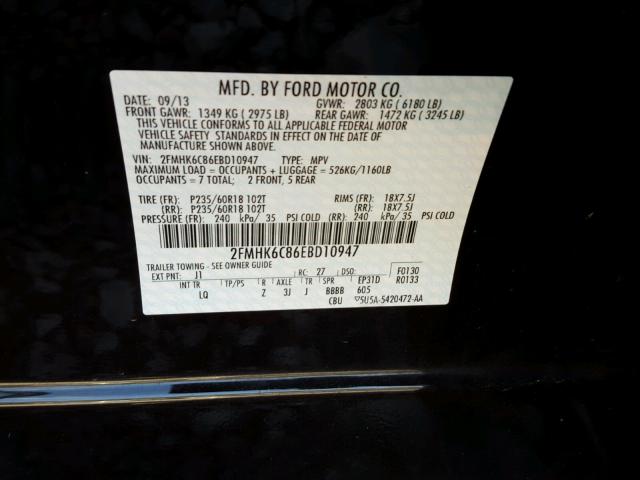 2FMHK6C86EBD10947 - 2014 FORD FLEX SEL BLACK photo 10