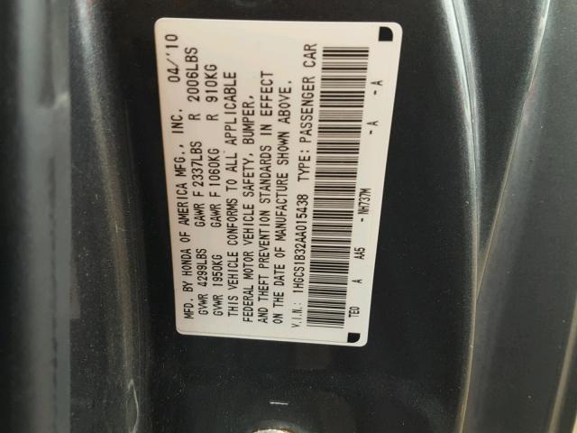 1HGCS1B32AA015438 - 2010 HONDA ACCORD LX GRAY photo 10