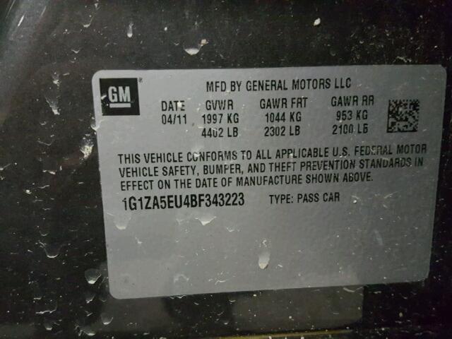 1G1ZA5EU4BF343223 - 2011 CHEVROLET MALIBU LS Boz foto 10