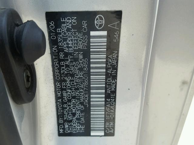 JTKDE177860118455 - 2006 TOYOTA SCION TC 银色 照片 10