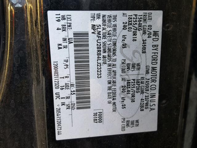 5LMFU28R84LJ23233 - 2004 LINCOLN NAVIGATOR BLACK photo 10