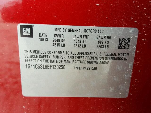 1G11C5SL6EF130250 - 2014 CHEVROLET MALIBU 1LT RED photo 10