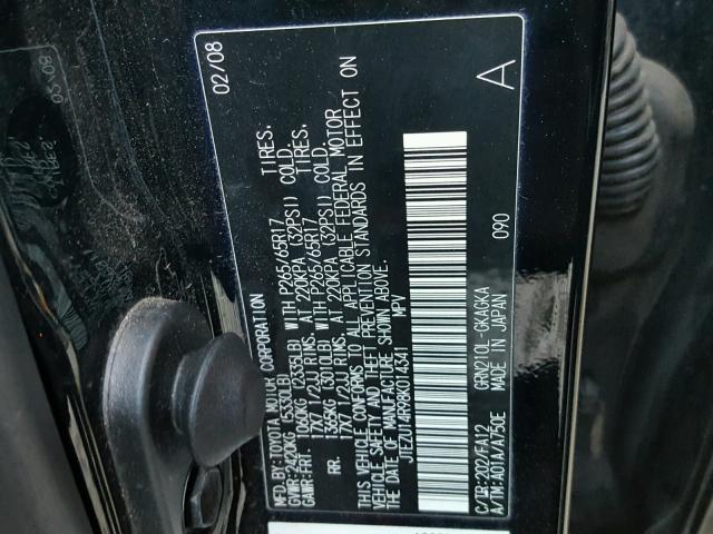 JTEZU14R98K014341 - 2008 TOYOTA 4RUNNER SR BLACK photo 10