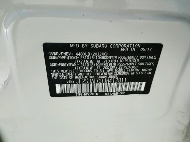 JF2SJAEC9JH412811 - 2018 SUBARU FORESTER 2 WHITE photo 10