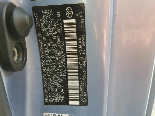 JTKDE167580252182 - 2008 TOYOTA SCION TC 灰色 照片 10