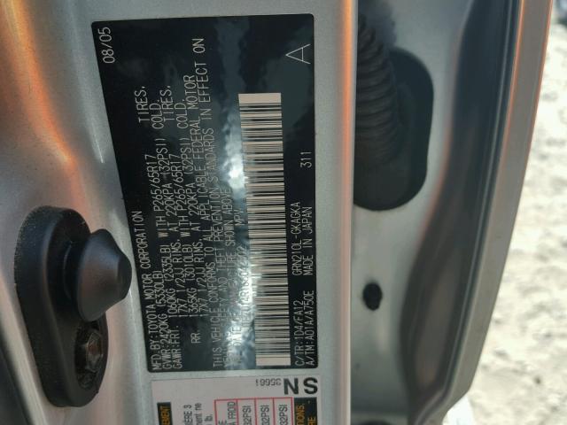 JTEZU14R168042502 - 2006 TOYOTA 4RUNNER SR SILVER photo 10