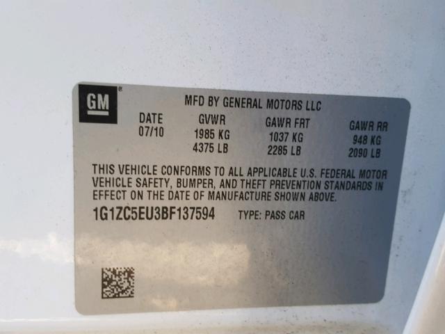 1G1ZC5EU3BF137594 - 2011 CHEVROLET MALIBU 1LT WHITE photo 10