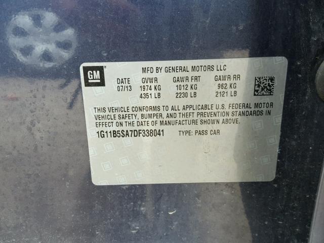 1G11B5SA7DF338041 - 2013 CHEVROLET MALIBU LS ლურჯი ფოტო 10