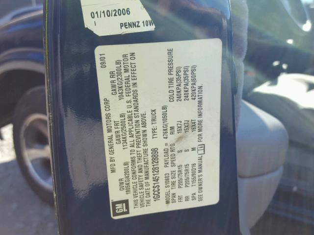 1GCCS145128128898 - 2002 CHEVROLET S TRUCK S1 BLUE photo 10