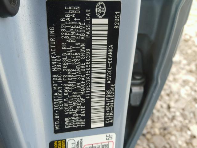 4T1BE32K15U960398 - 2005 TOYOTA CAMRY LE BLUE photo 10