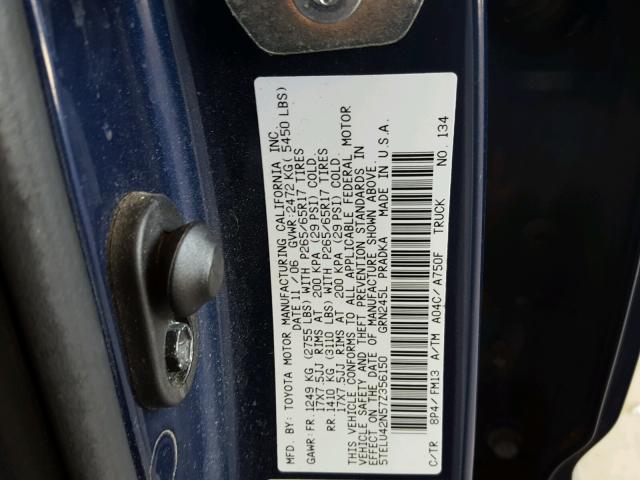 5TELU42N57Z356150 - 2007 TOYOTA TACOMA DOU BLUE photo 10