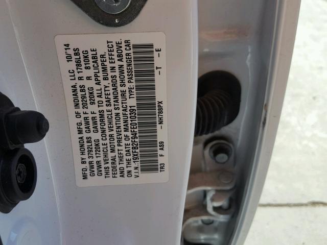 19XFB2F94FE010391 - 2015 HONDA CIVIC EXL თეთრი ფოტო 10