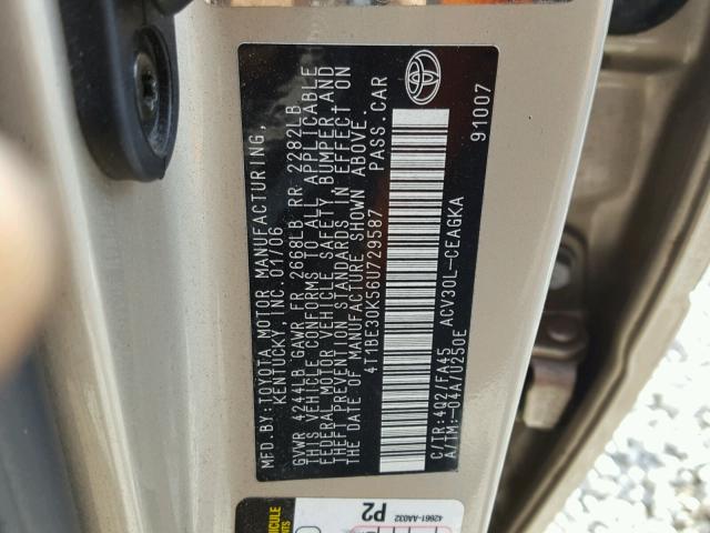 4T1BE30K56U729587 - 2006 TOYOTA CAMRY LE ოქროსფერი ფოტო 10