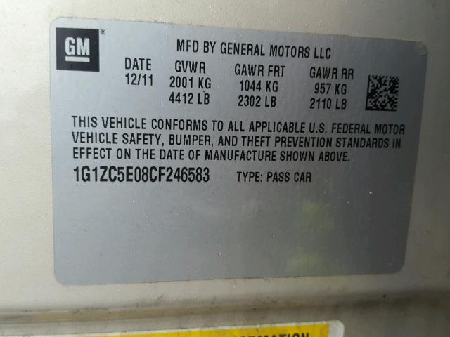 1G1ZC5E08CF246583 - 2012 CHEVROLET MALIBU 1LT GOLD photo 10