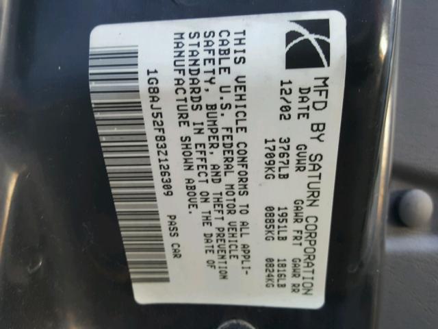 1G8AJ52F83Z126309 - 2003 SATURN ION LEVEL SILVER photo 10