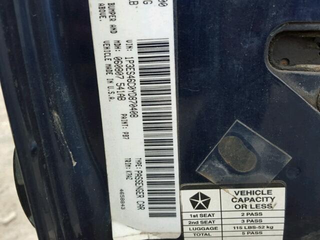 1P3ES46C0YD870408 - 2000 PLYMOUTH NEON BASE 蓝色 照片 10