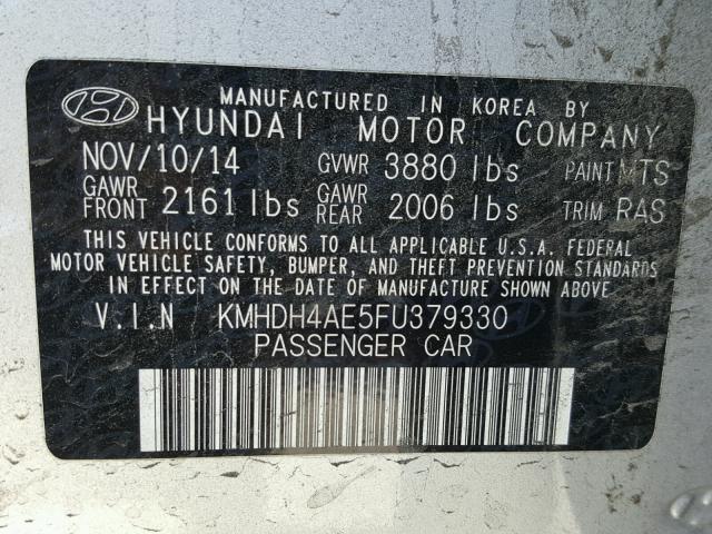 KMHDH4AE5FU379330 - 2015 HYUNDAI ELANTRA SE SILVER photo 10