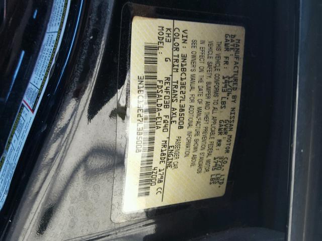 3N1BC13E27L385008 - 2007 NISSAN VERSA BLACK photo 10