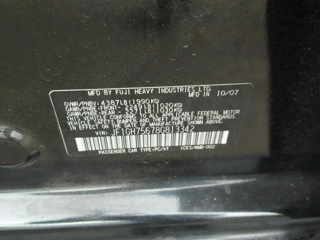 JF1GH75678G813342 - 2008 SUBARU IMPREZA WR BLACK photo 10