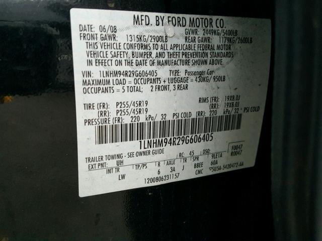 1LNHM94R29G606405 - 2009 LINCOLN MKS BLACK photo 10