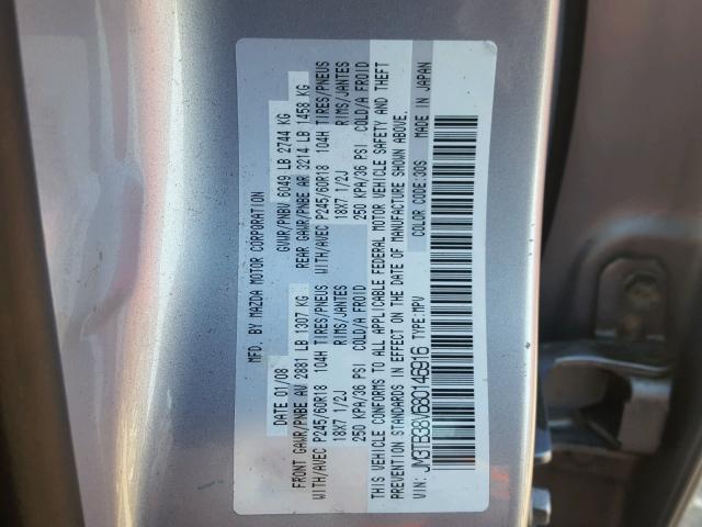 JM3TB38V680146916 - 2008 MAZDA CX-9 SILVER photo 10