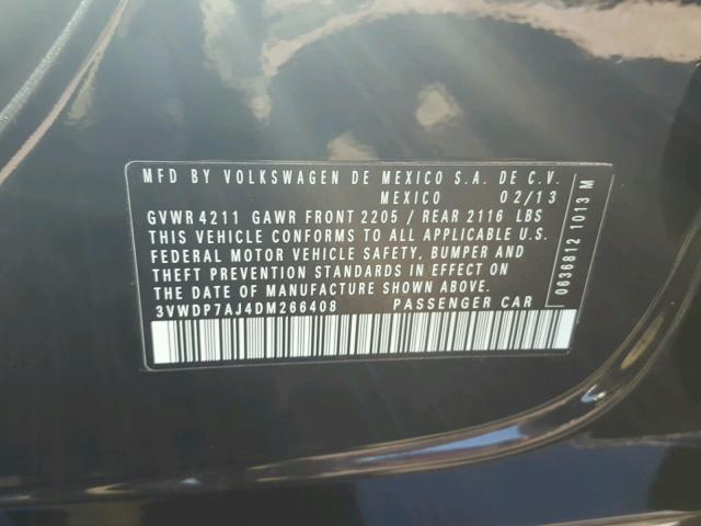 3VWDP7AJ4DM266408 - 2013 VOLKSWAGEN JETTA SE 黑色 照片 10