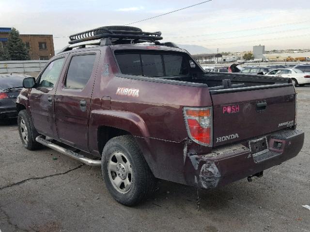 2HJYK162X7H527489 - 2007 HONDA RIDGELINE BURGUNDY photo 3