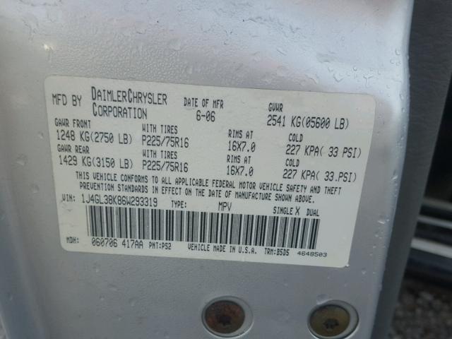 1J4GL38K86W293319 - 2006 JEEP LIBERTY RE SILVER photo 10