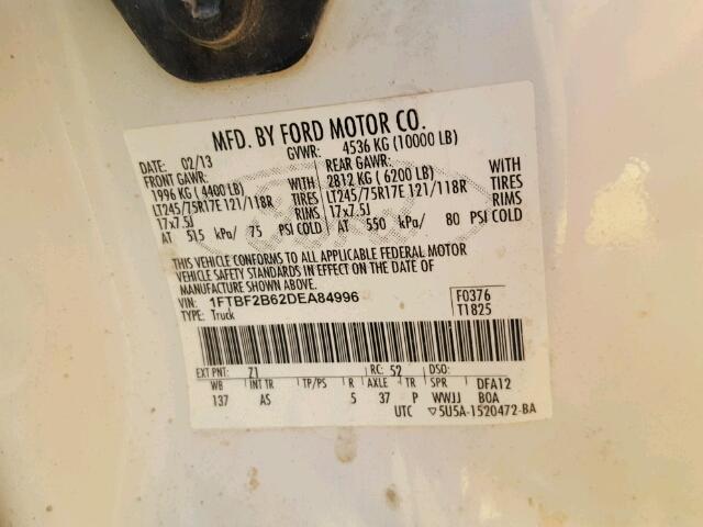 1FTBF2B62DEA84996 - 2013 FORD F250 SUPER WHITE photo 10