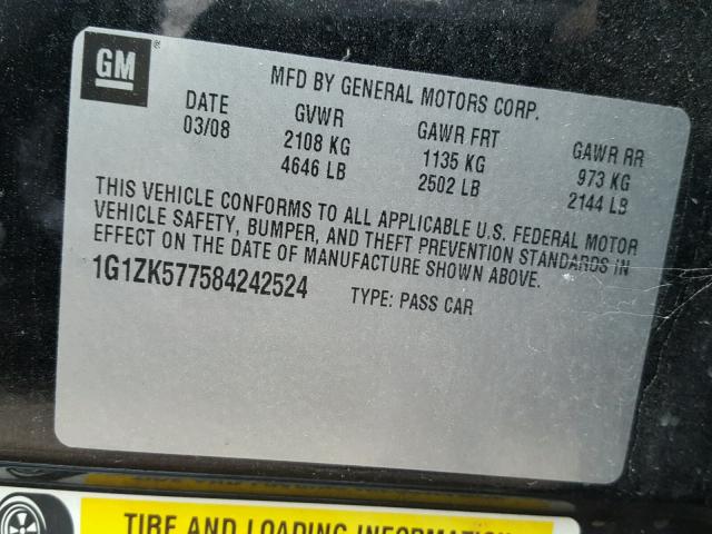 1G1ZK577584242524 - 2008 CHEVROLET MALIBU LTZ 黑色 照片 10